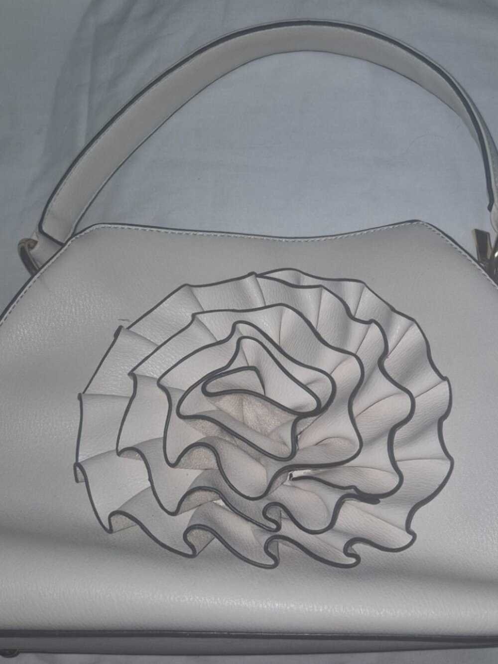 White Handbag with Large Flower on Front